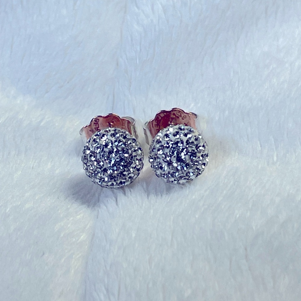 Silver Pavé Round Crystal Stud Earrings - Women Jewelry Earrings